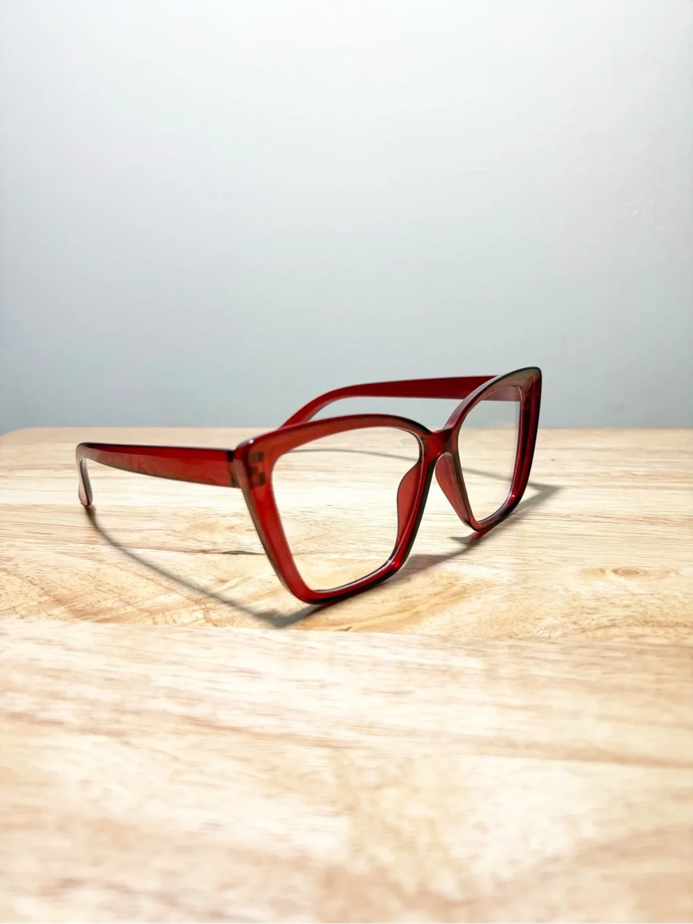 Cherry Red Glossy Translucent Cat Eye Fashion Glasses